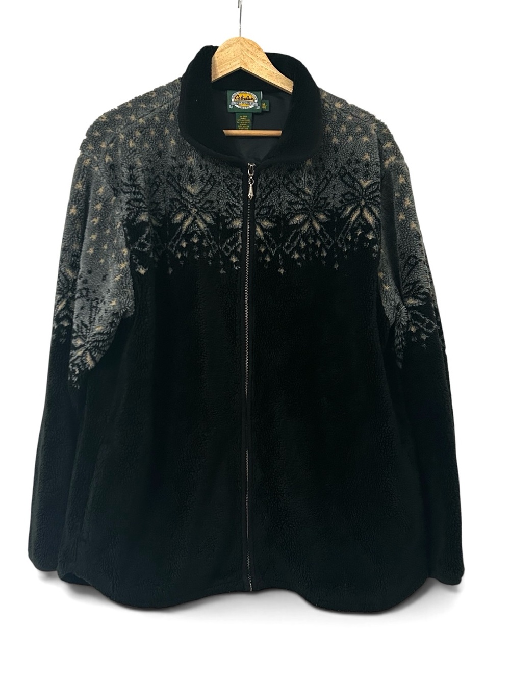Cabela's Sherpa fleece Full Zip Jacket Women’s Size M Black Gray Fair Isle